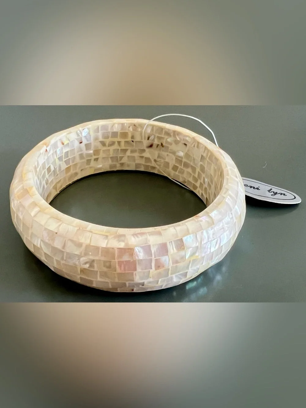 NEW Vintage Mother of Pearl Mosaic Design Iridescent Bangle Bracelet, Jeni Lyn
